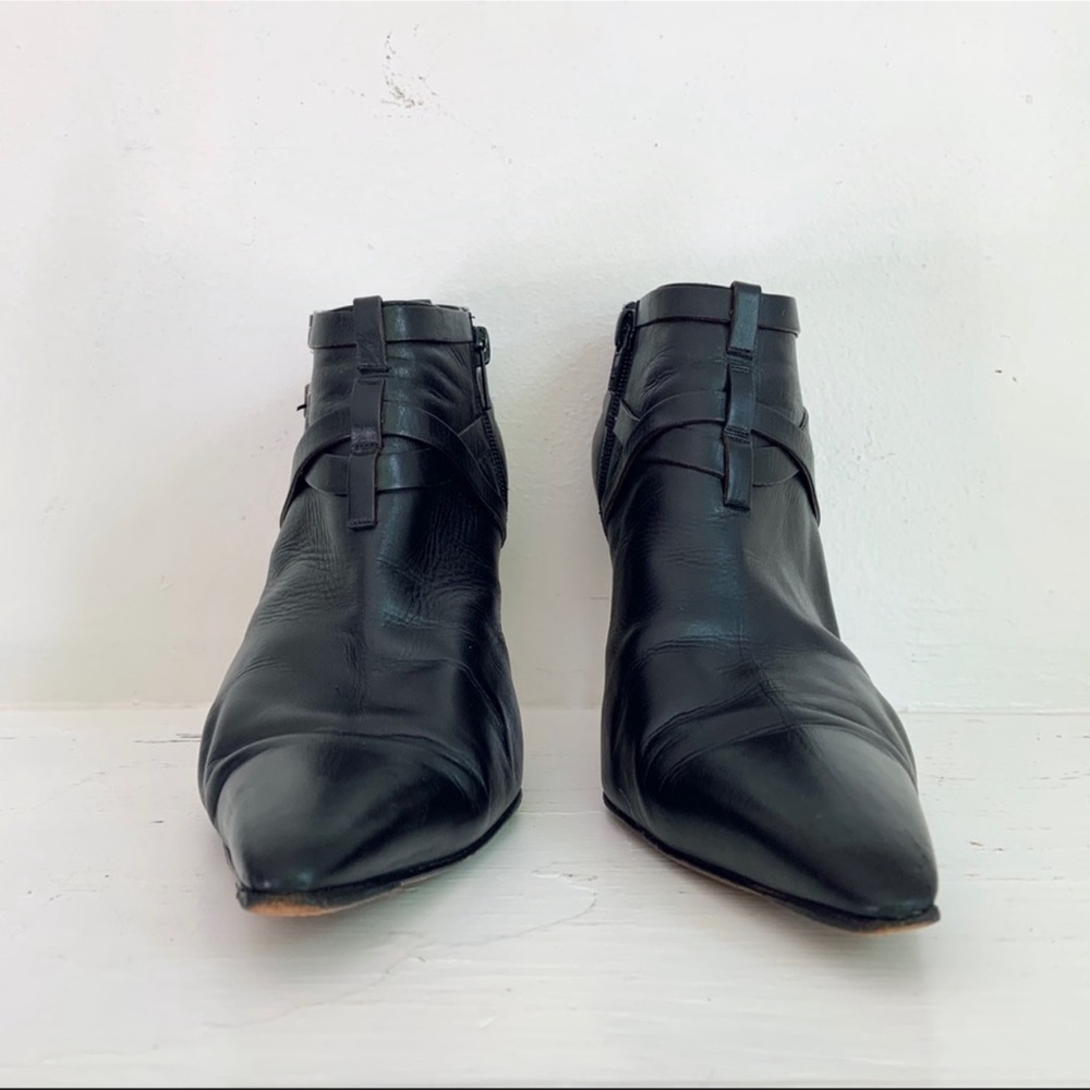 Manolo Blahnik Black Leather Pointy Toe Stiletto Heel Bootie - Picture 6 of 15